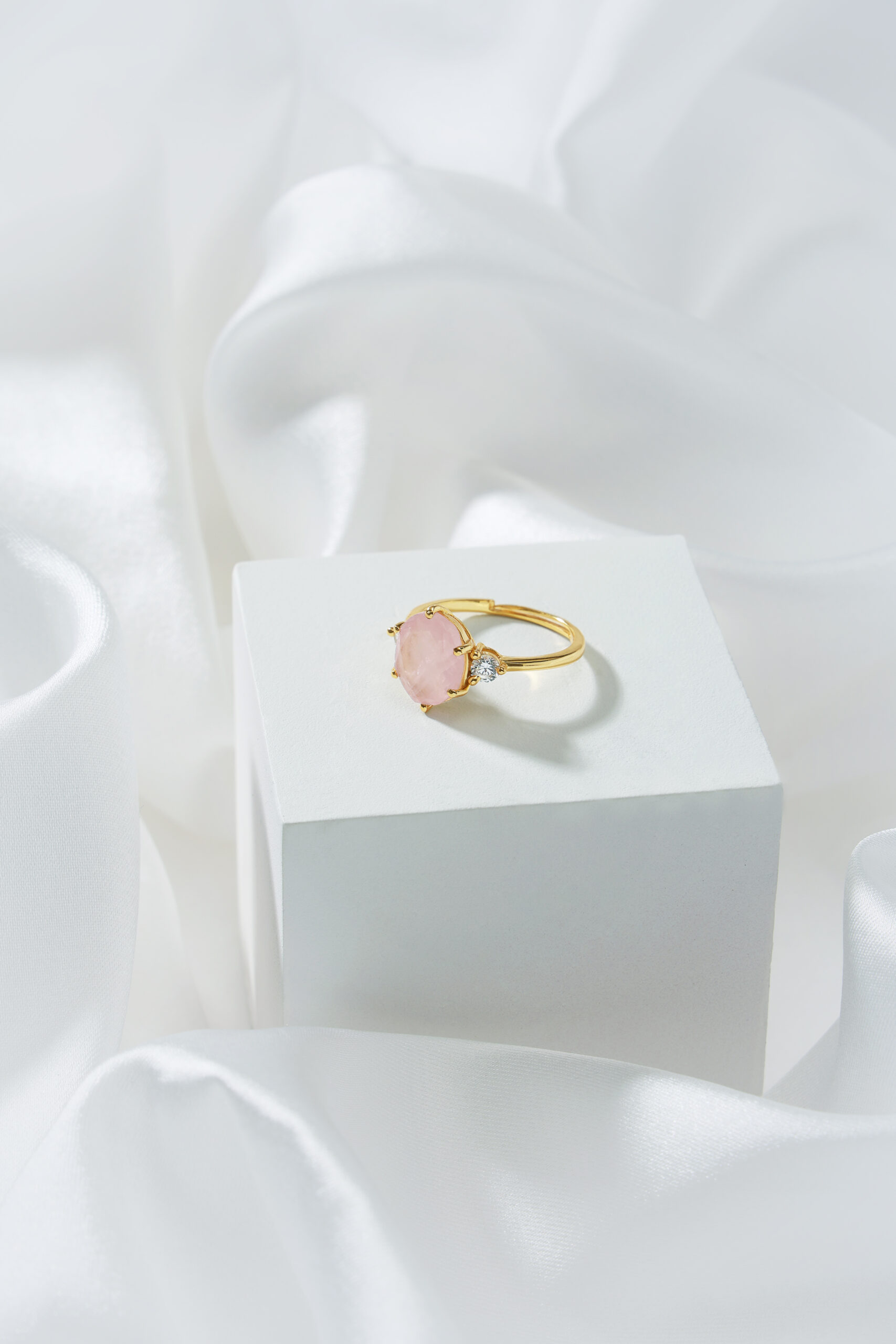 Madagascan Rose Quartz Adjustable Ring for Female by Mandala