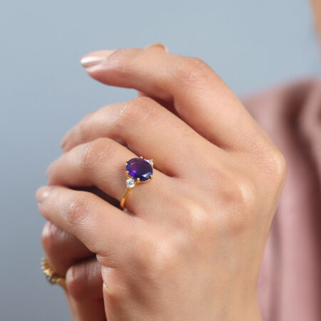 Brazilian Dark Amethyst Adjustable Ring for Female by Mandala